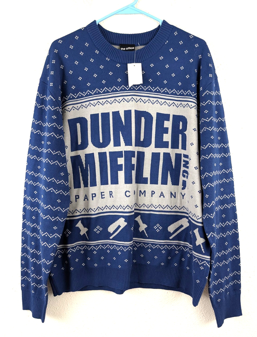 New The Office men's sz XL Dunder Mifflin Sweater blue gray long sleeves 0201